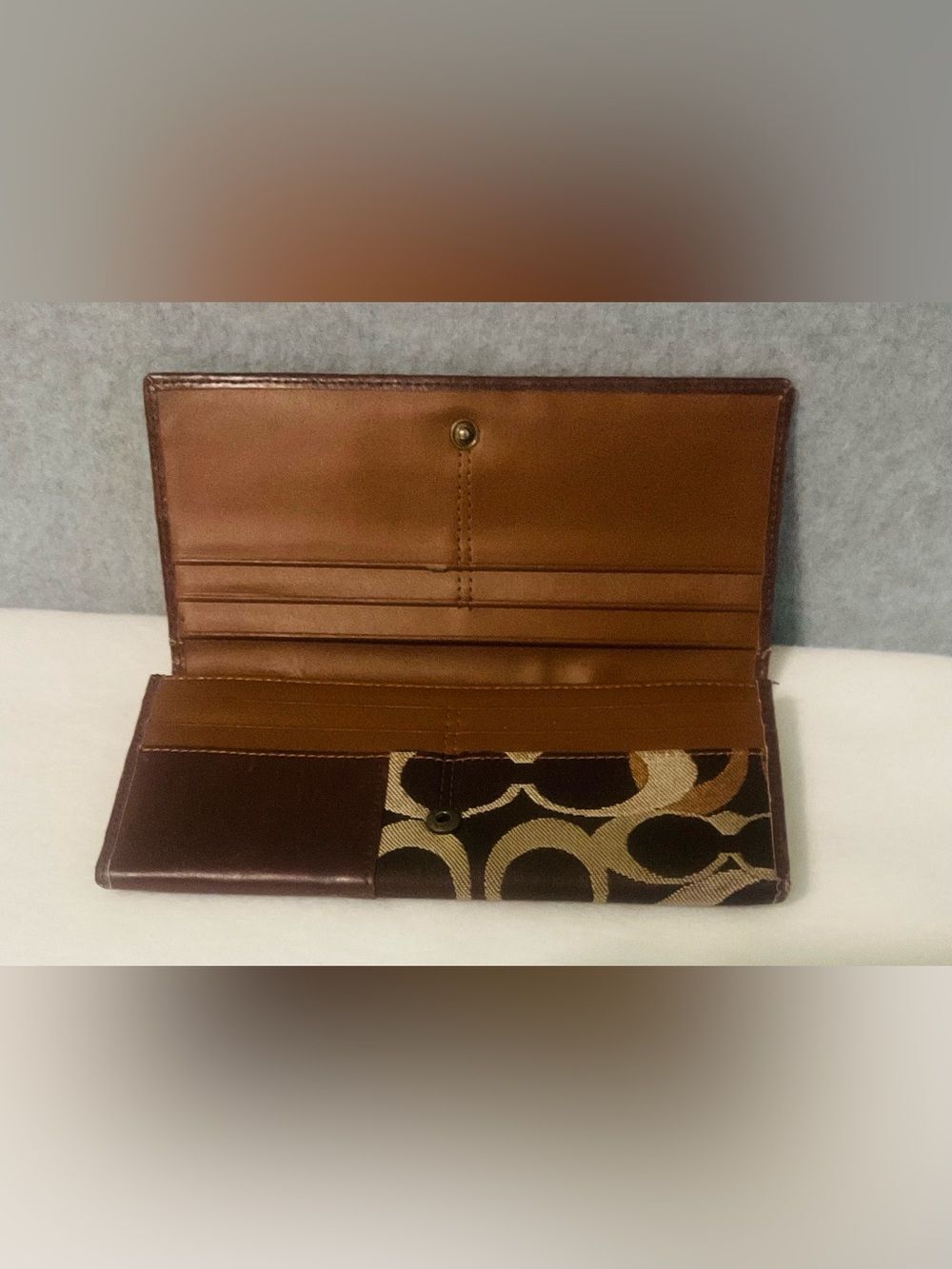 Vintage Coach Brown Signature C Canvas & Leather Slim Envelope Wallet